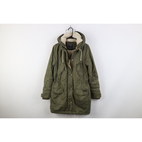 Vtg Y2K Abercrombie & Fitch Womens S Babydoll Fleece Lined Military Parka Jacket